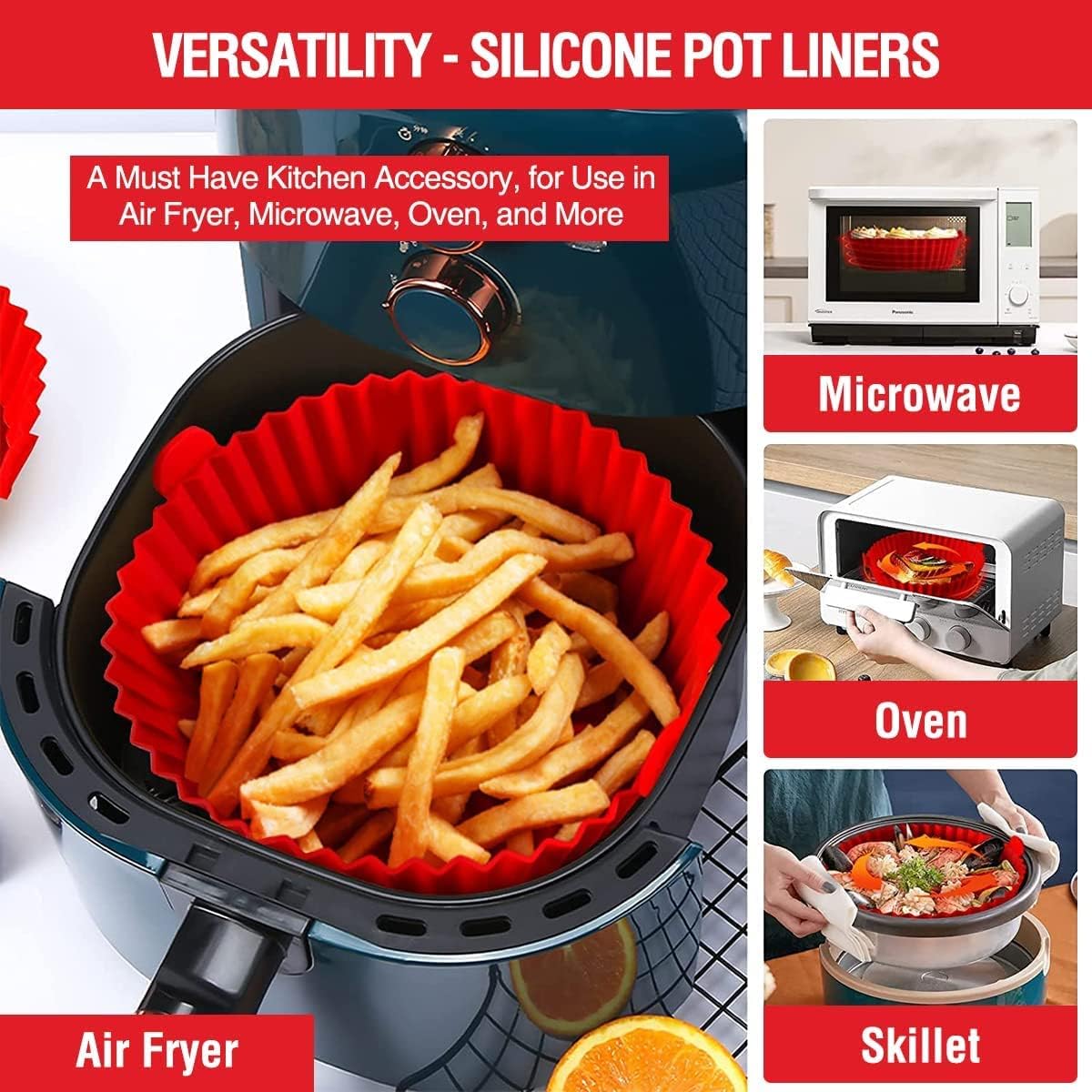 (1 pcs )Air Fryer Tray Silicone Liners | Silica Gel Baking Tray | Silicone Round Air Fryer Liner With Handle Non-stick Heat Resistant (Random color)
