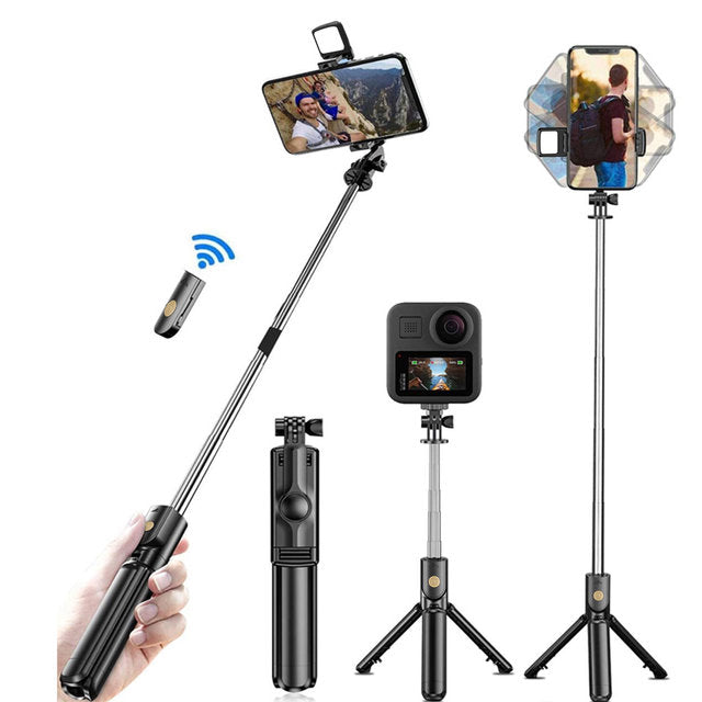 R1S Selfie Stick with Tripod | Bluetooth Foldable Selfie Rod with Remote Control for Phone Action Camera Iphone ï»¿with flash light