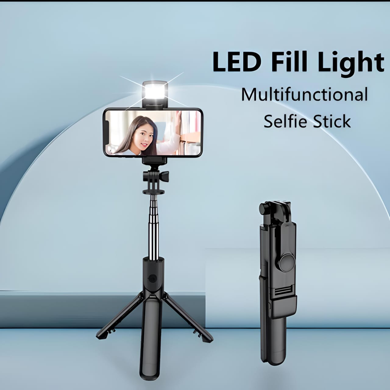 R1S Selfie Stick with Tripod | Bluetooth Foldable Selfie Rod with Remote Control for Phone Action Camera Iphone ï»¿with flash light