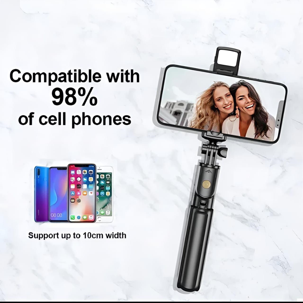 R1S Selfie Stick with Tripod | Bluetooth Foldable Selfie Rod with Remote Control for Phone Action Camera Iphone ï»¿with flash light