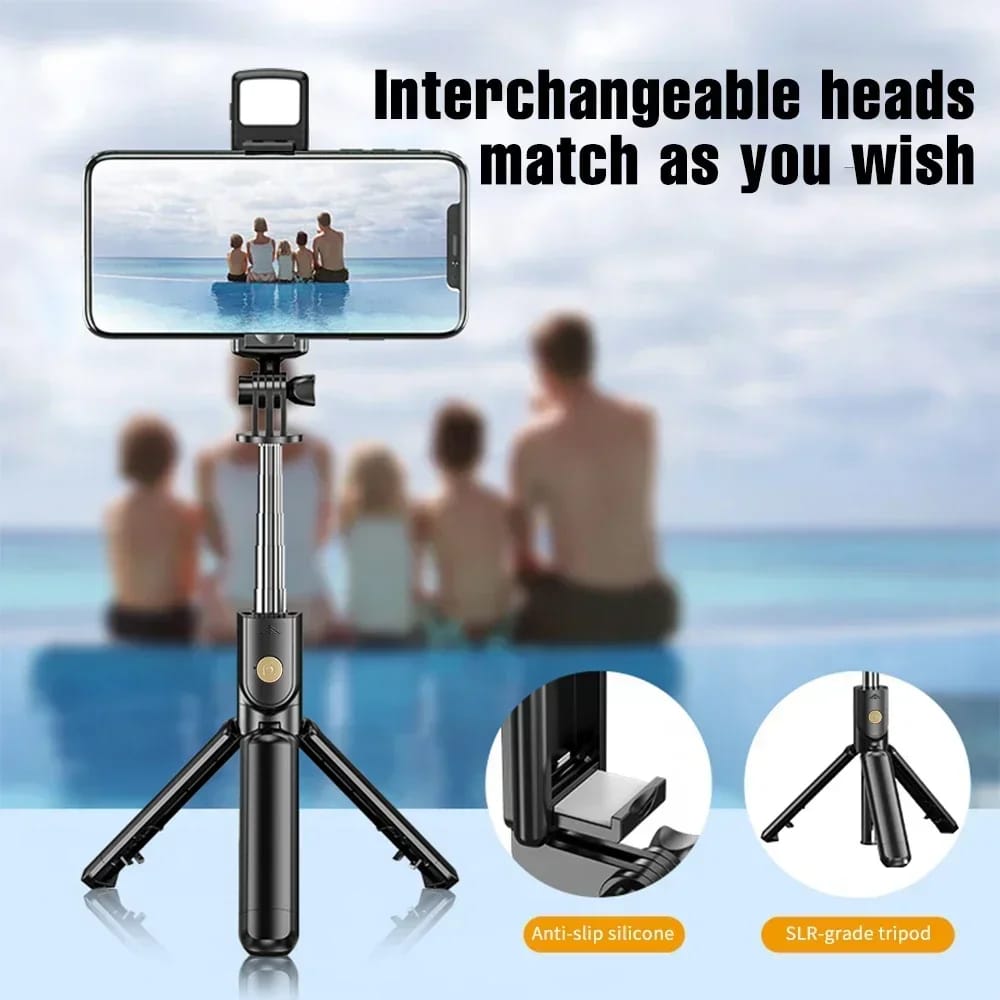 R1S Selfie Stick with Tripod | Bluetooth Foldable Selfie Rod with Remote Control for Phone Action Camera Iphone ï»¿with flash light