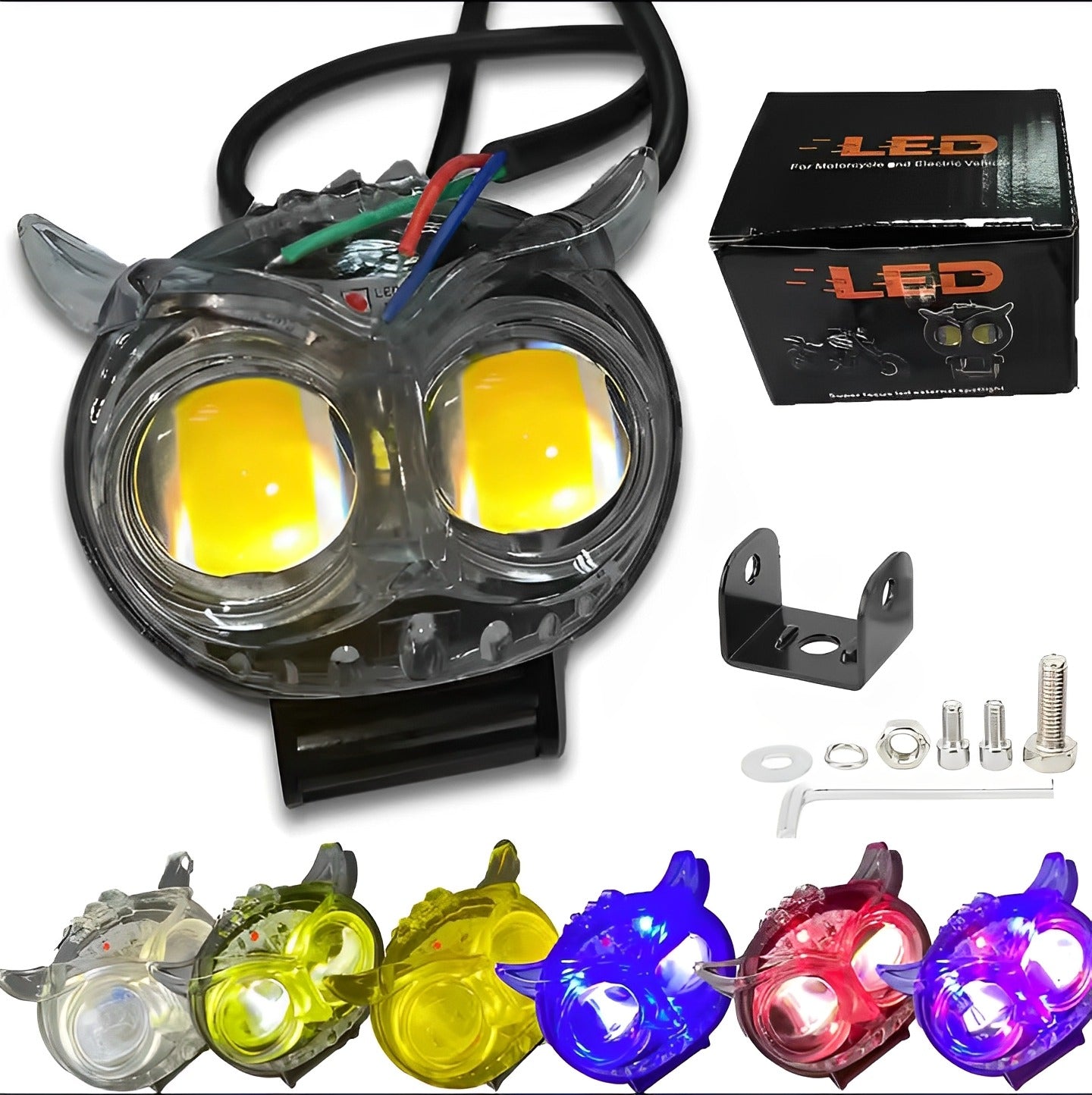 Pack of 1 Owl Fog Light for Bikes metal body  - 8 Working Modes LED Motorcycle Fog Headlights with Multicolor DRL, Universal Fitment, and Auxiliary Spotlights