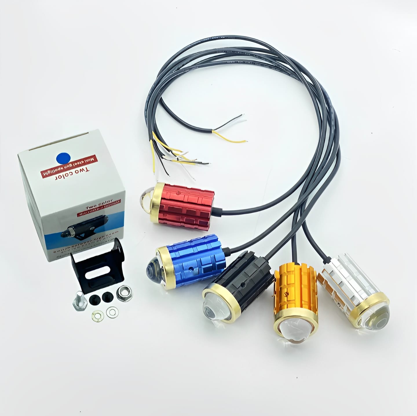 New Mini Driving Fog Light for All Motorcycle, Cars, Jeep 4 Functions White,Yellow,,Combo And Flasher Lens Projectors Auxiliary Light(Random Color)