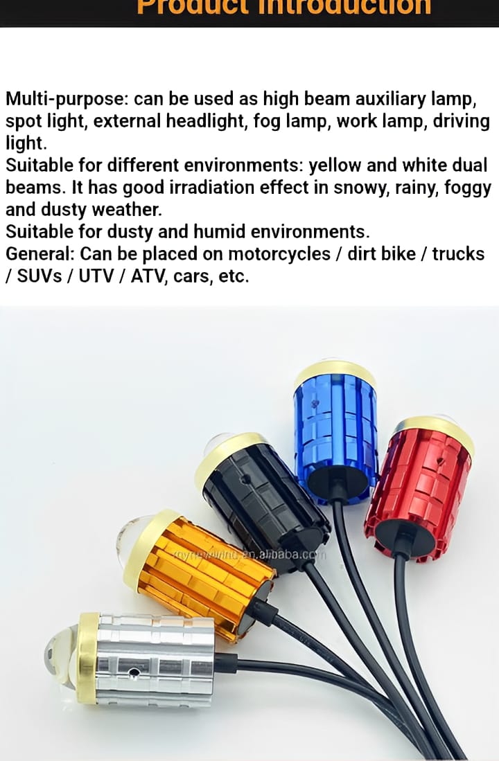New Mini Driving Fog Light for All Motorcycle, Cars, Jeep 4 Functions White,Yellow,,Combo And Flasher Lens Projectors Auxiliary Light(Random Color)