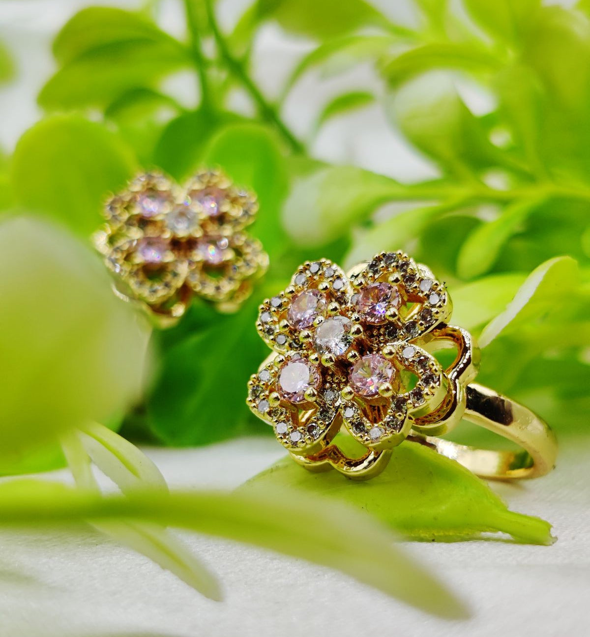 1 Piece Imported Elegant Moveable Floral Cluster Ring with Sparkling Zircon Detailing ðŸŒŸ | Luxurious Design Ring | Adjustable Ring | Ring For Girls &amp; Women âœ¨