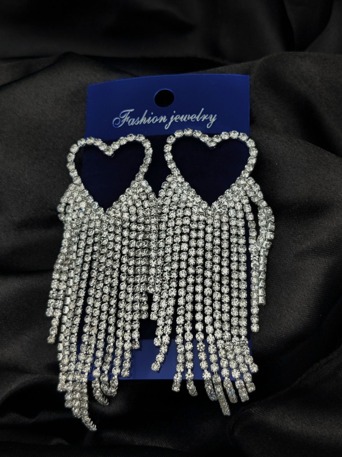 Imported Earrings In Multiple Design | Tarnish-Free Diamond-Shape, Heart Fringe, Long Heart Fringe, Radiant, Diamond Cascade Design Earrings| Luxury Look Artificial Earrings | Girls Earrings | Women Earrings ( Silver )