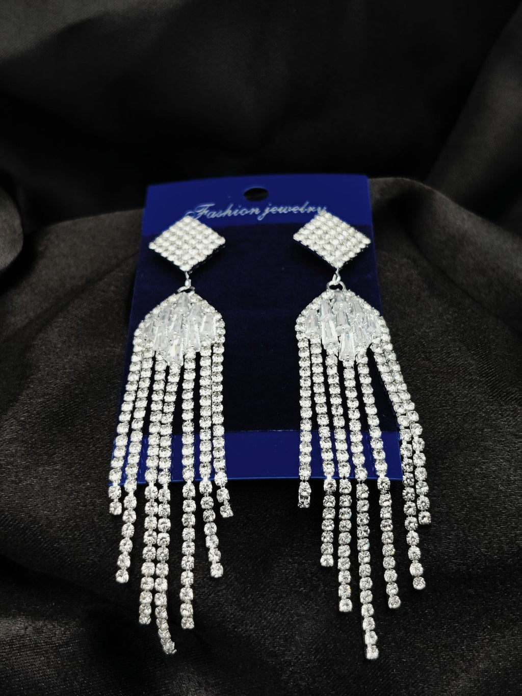 Imported Earrings In Multiple Design | Tarnish-Free Diamond-Shape, Heart Fringe, Long Heart Fringe, Radiant, Diamond Cascade Design Earrings| Luxury Look Artificial Earrings | Girls Earrings | Women Earrings ( Silver )