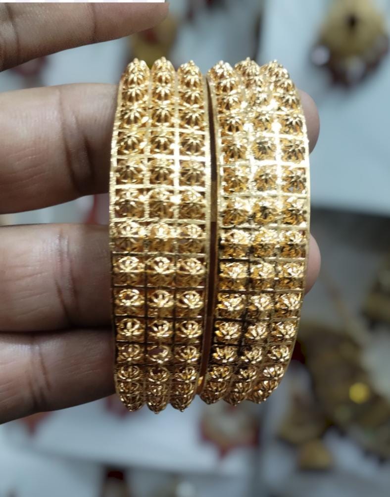 Golden Brass Bangles for Women â€“ 1 Pair Artificial Jewelry Bangles in Bright Gold Color for Daily Use, Festive Wear, and Party Styling