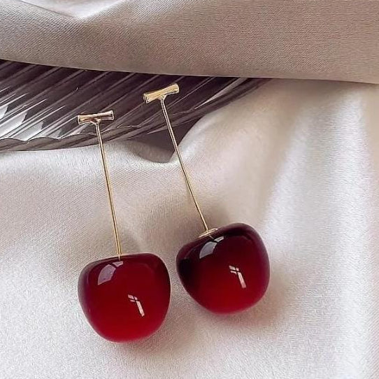 Trendy Korean Cherry Drop Earrings for Women ðŸ’ | Cute Long Stem Minimalist Red Cherry Earrings | Aesthetic Statement Jewelry for Casual &amp; Party Outfits