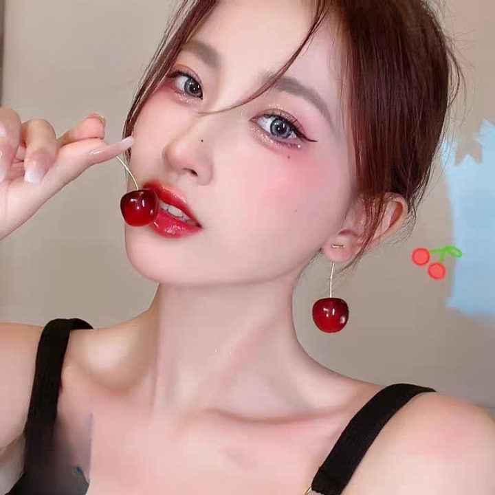 Trendy Korean Cherry Drop Earrings for Women ðŸ’ | Cute Long Stem Minimalist Red Cherry Earrings | Aesthetic Statement Jewelry for Casual &amp; Party Outfits