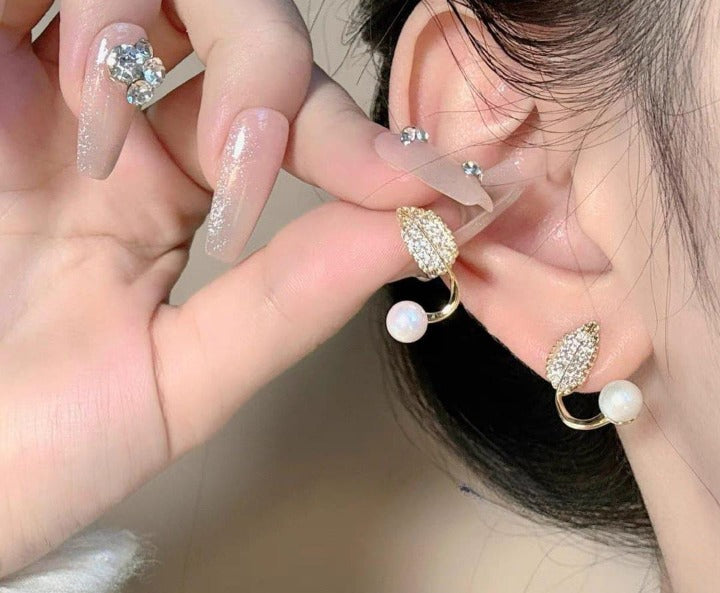 Leaf Pearl Earrings - Classy and Feminine Jewelry for Daily &amp; Party Wear - Studs For Girls And Womens