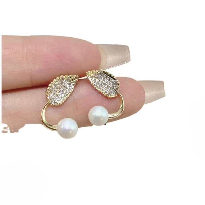 Leaf Pearl Earrings - Classy and Feminine Jewelry for Daily &amp; Party Wear - Studs For Girls And Womens