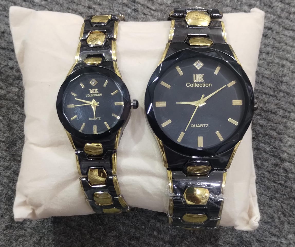 Elegant Couple Watch Set â€“ Luxury Quartz Wristwatches for Him &amp; Her with Dual-Tone Metal Strap