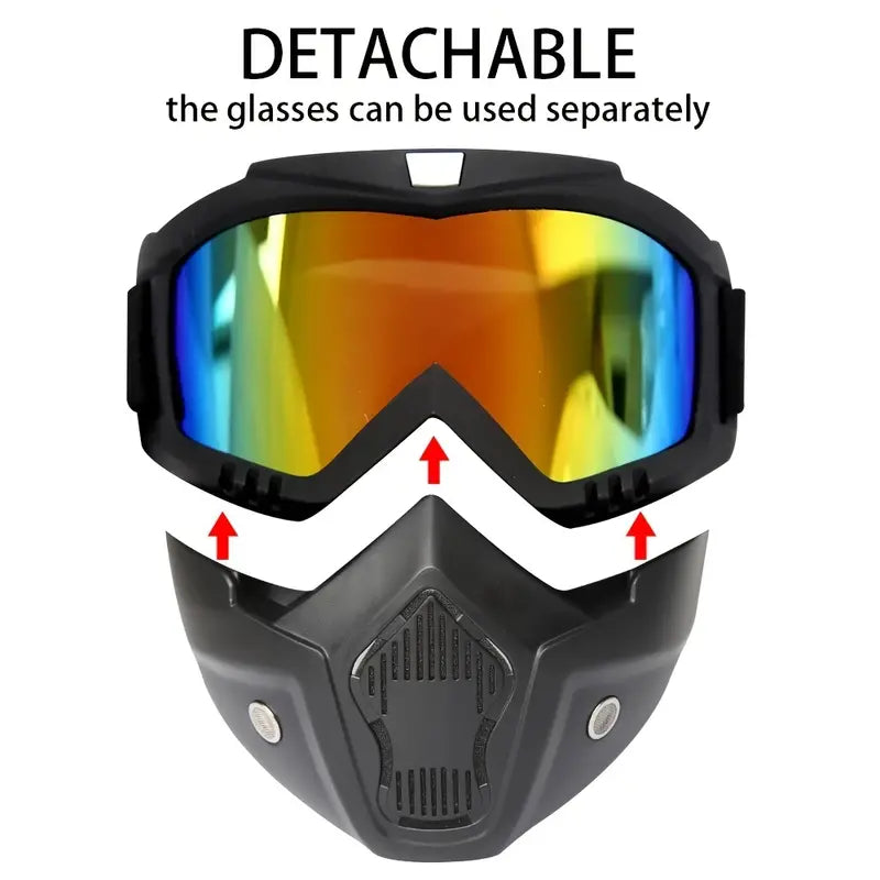 Motorcycle Goggles with Removable Full Face Mask Riding Glasses Dirt Bike ATV Motocross Detachable Eyewear (Random glass Shade)