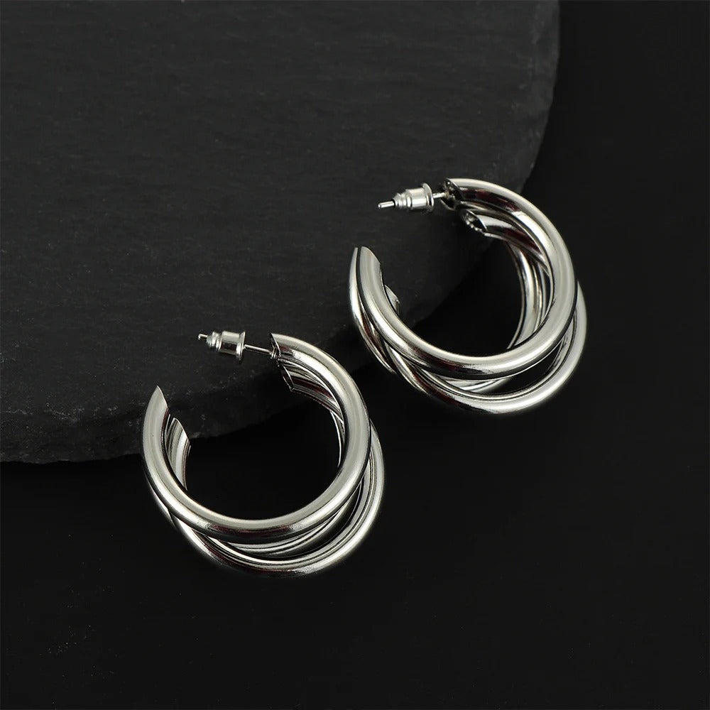 Punk Oval Hoop Earrings Metallic Geometric Ear Buckle Minimalist Style U-shaped Daily Life Earring Accessories For Women Round Piercing Jewelry Gift