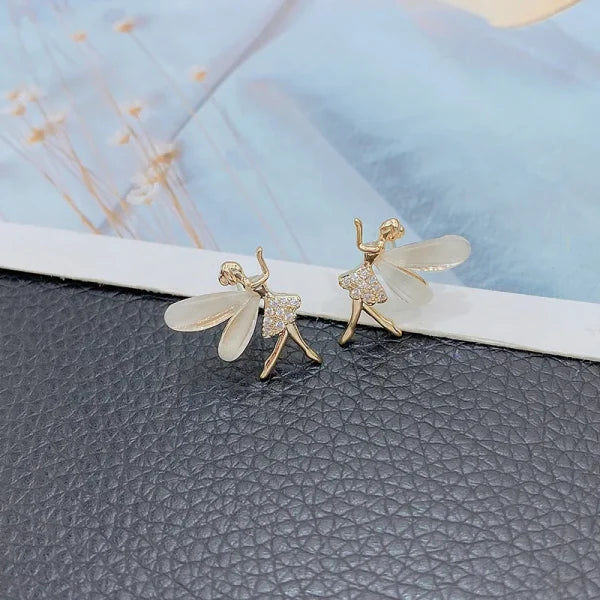 Elegant Korean Elf Wings Zircon Stud Earrings – Cute Fairy Design for Women & Girls