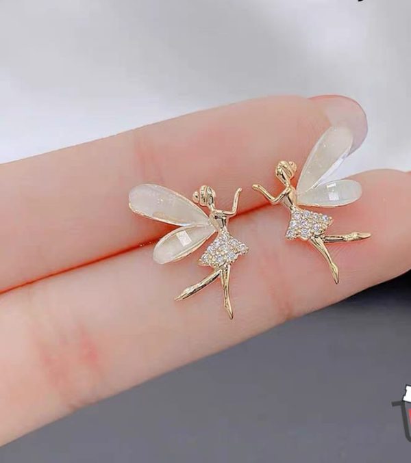 Elegant Korean Elf Wings Zircon Stud Earrings – Cute Fairy Design for Women & Girls