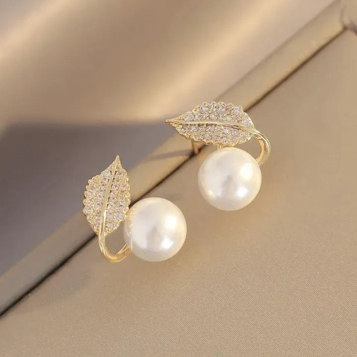 Leaf Pearl Earrings - Classy and Feminine Jewelry for Daily &amp; Party Wear - Studs For Girls And Womens