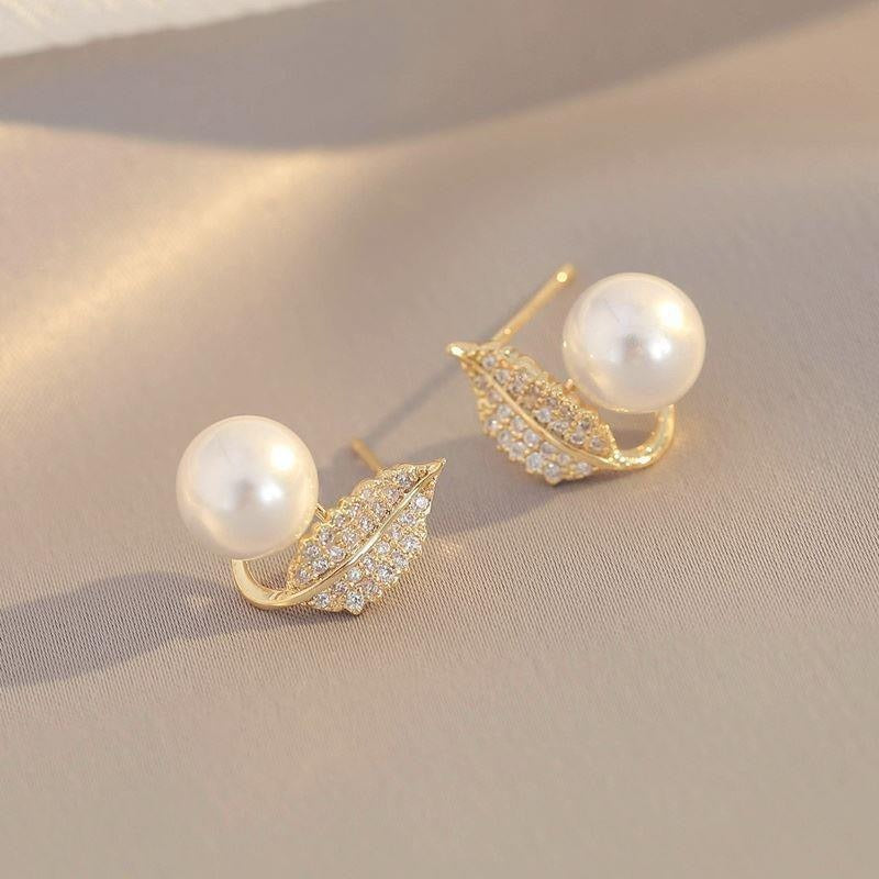 Leaf Pearl Earrings - Classy and Feminine Jewelry for Daily &amp; Party Wear - Studs For Girls And Womens