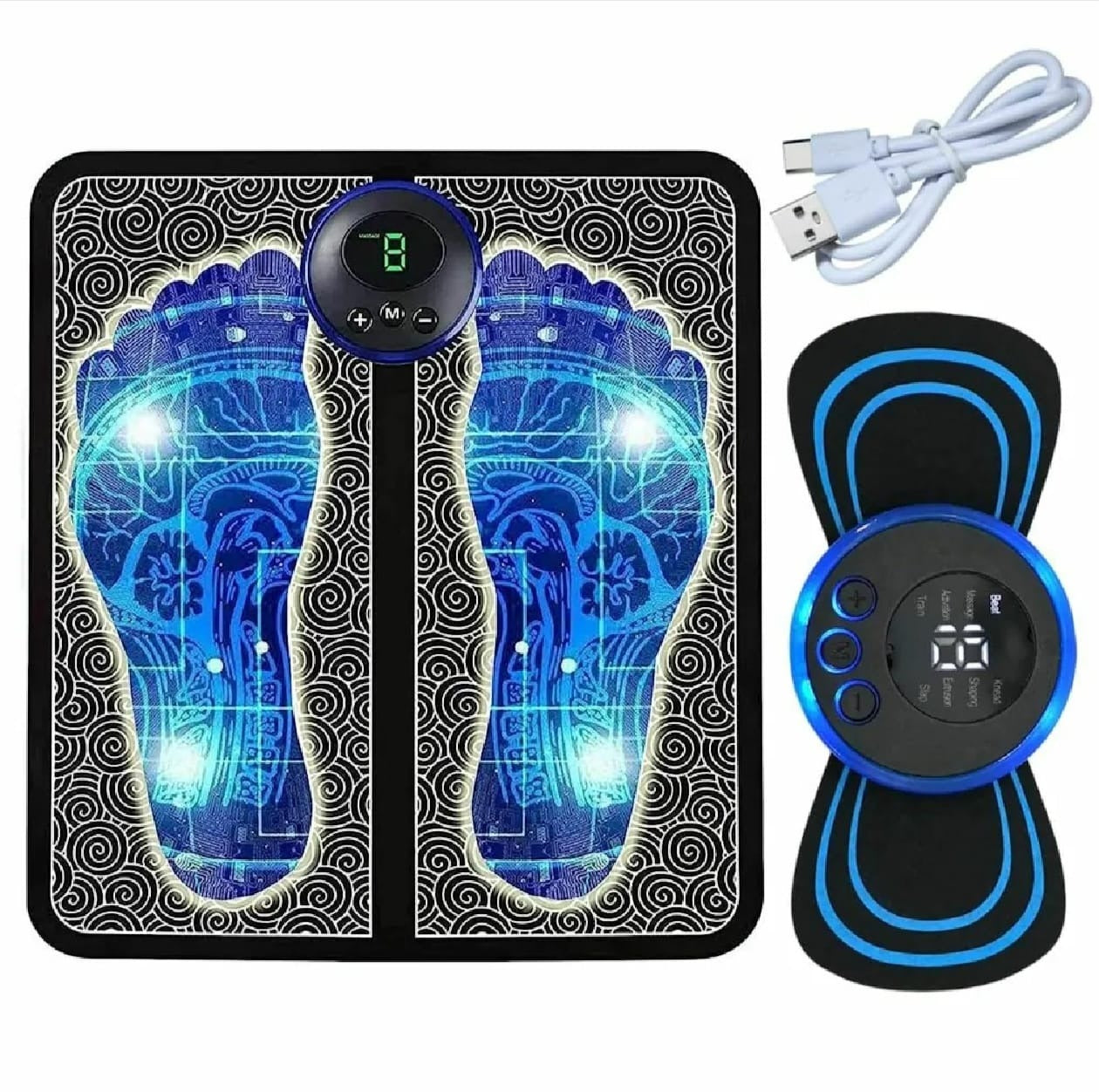 EMS Foot Massager Mat Electric USB Charging Smart Display Tens Acupuncture Feet Cushion Blood Circulation Pad Health Care Home (Without Box)