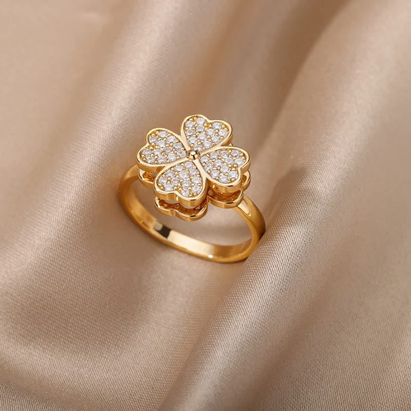 Lucky Four-Leaf Clover Rotating Anxiety Ring â€“ Spinner Fidget Ring for Stress Relief, Adjustable Lucky Flower Ring for Women &amp; Girls (With Box)