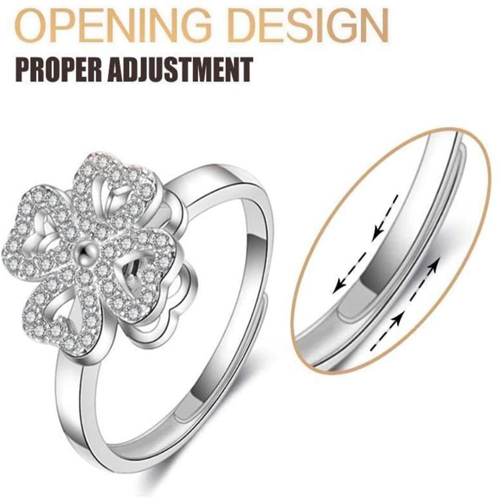 Lucky Four-Leaf Clover Rotating Anxiety Ring â€“ Spinner Fidget Ring for Stress Relief, Adjustable Lucky Flower Ring for Women &amp; Girls (With Box)