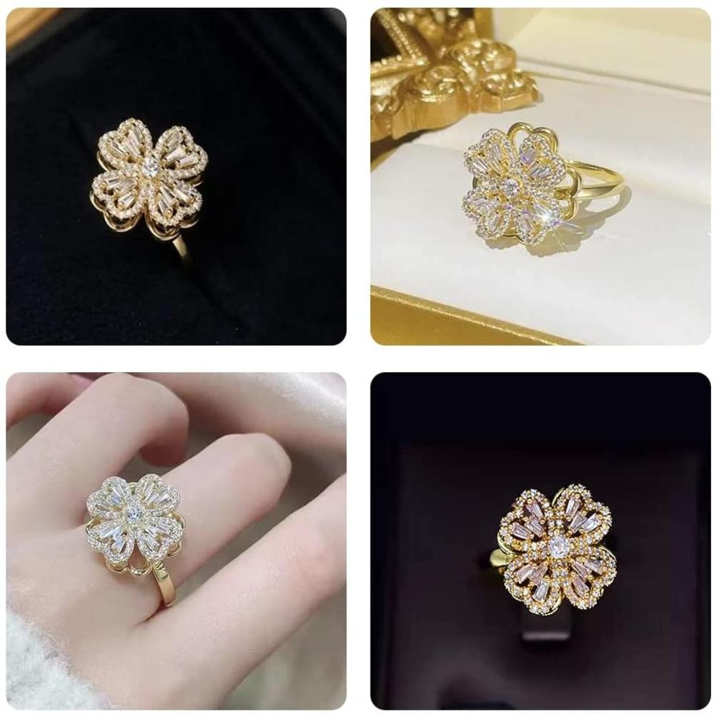 Lucky Four-Leaf Clover Rotating Anxiety Ring â€“ Spinner Fidget Ring for Stress Relief, Adjustable Lucky Flower Ring for Women &amp; Girls (With Box)