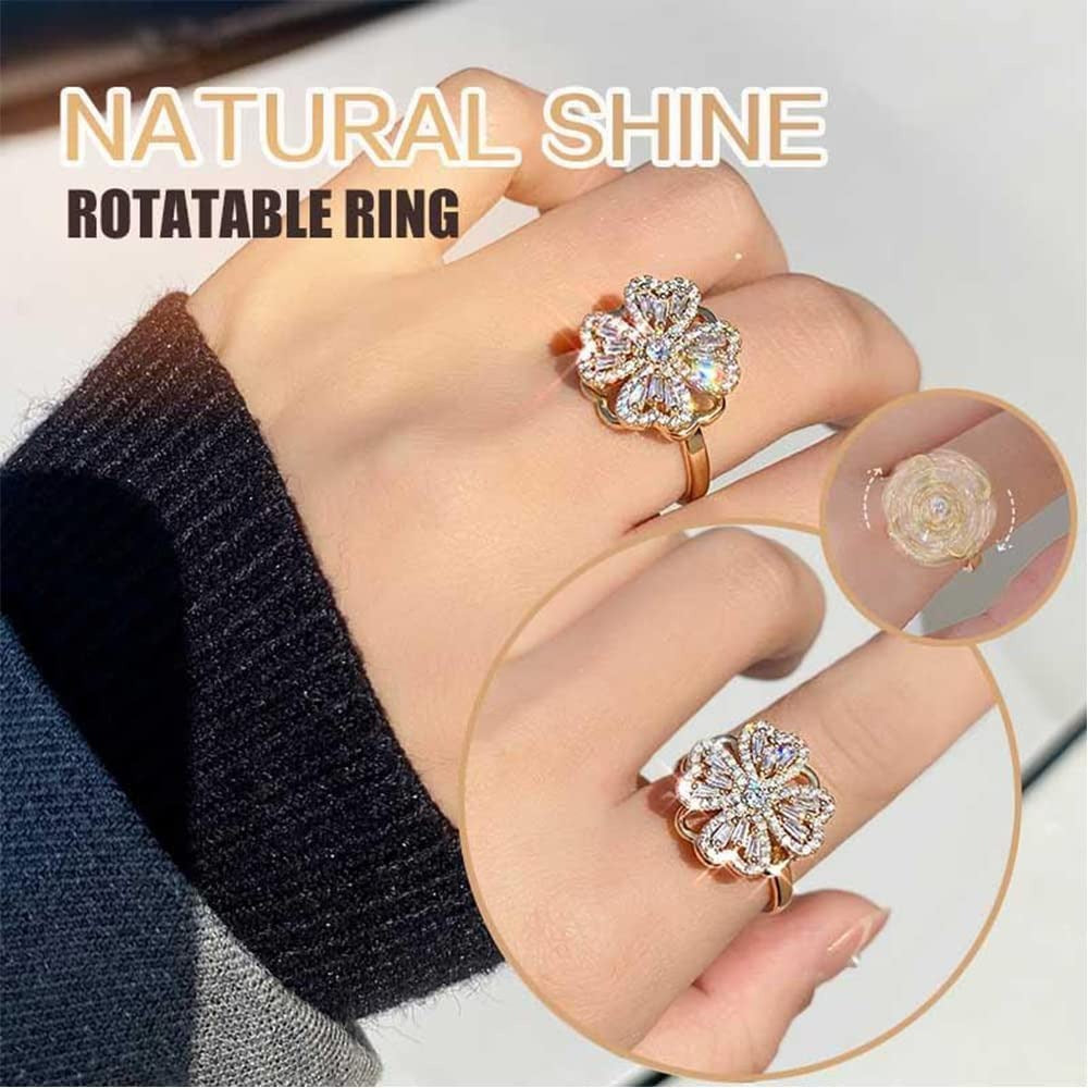 Lucky Four-Leaf Clover Rotating Anxiety Ring â€“ Spinner Fidget Ring for Stress Relief, Adjustable Lucky Flower Ring for Women &amp; Girls (With Box)