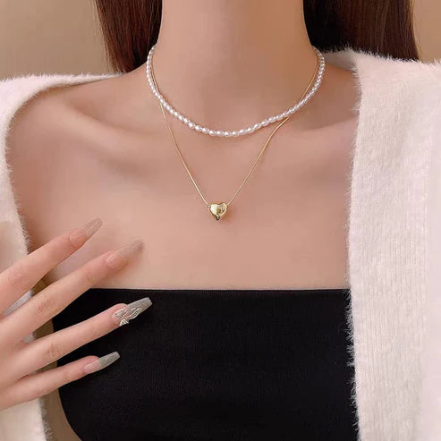 Elegant double Layer Heart pearl Pendent / Necklace Party Jewelry Gifts Accessories for Women