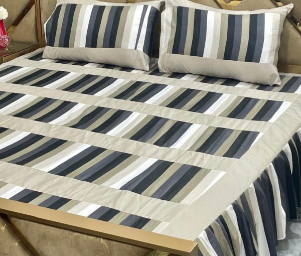 Luxury 3-Piece Frill Patchwork Double Bed Bedsheet Set – Soft Cotton Blend