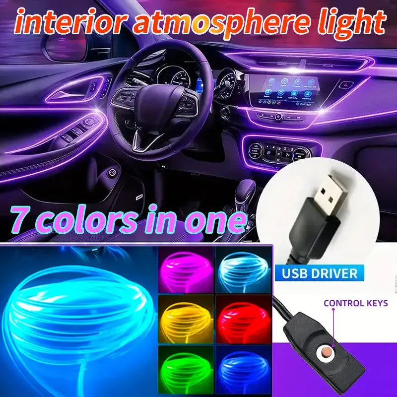 2 Meter RGB Neon LED Strip Light for Car, USB Powered, Multicolor Interior Decoration
