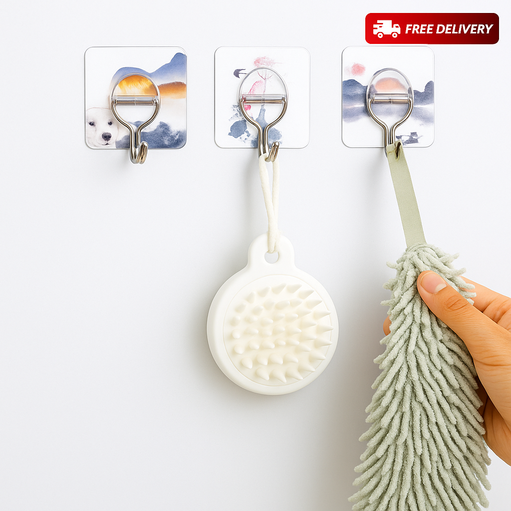(6pc) Magic Wall Hooks – Adhesive Set (Random Colors) | Waterproof & No-Drill