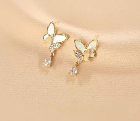 Double Butterfly Hanging Pearl Earings / Earrings Women's Earrings for Gift  / for girls