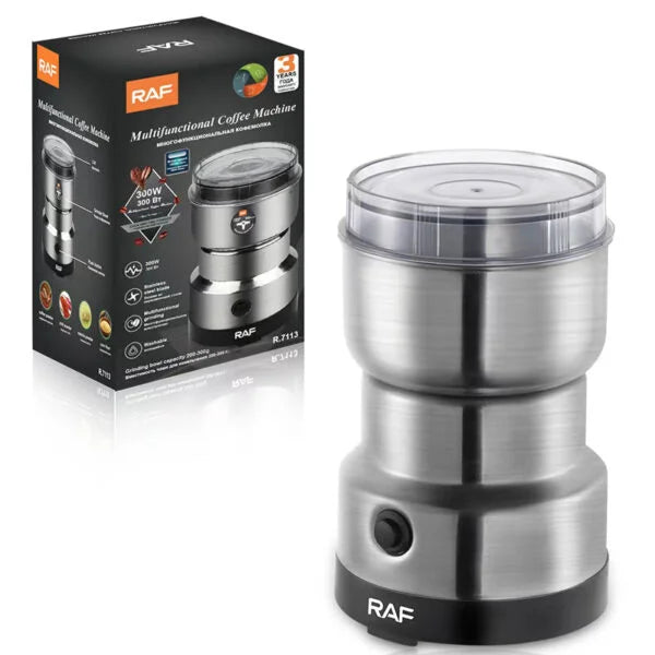 RAF Electric Coffee & Spice Grinder – Stainless Steel Bowl, 100g Capacity, Push Button Control