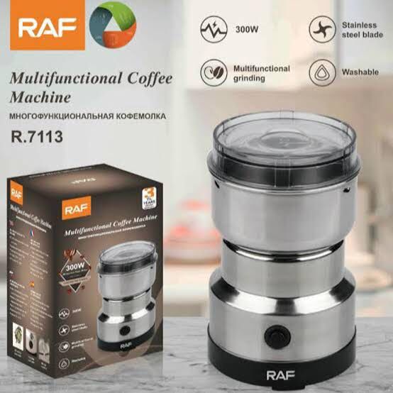 RAF Electric Coffee & Spice Grinder – Stainless Steel Bowl, 100g Capacity, Push Button Control