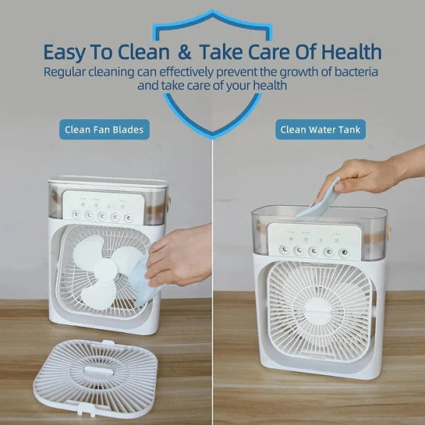 Portable Air Conditioner Fan: USB Electric Fan with LED Night Light, Fine Mist Water, and Humidifier Function | Led Night Light Water Mist (Random Color)