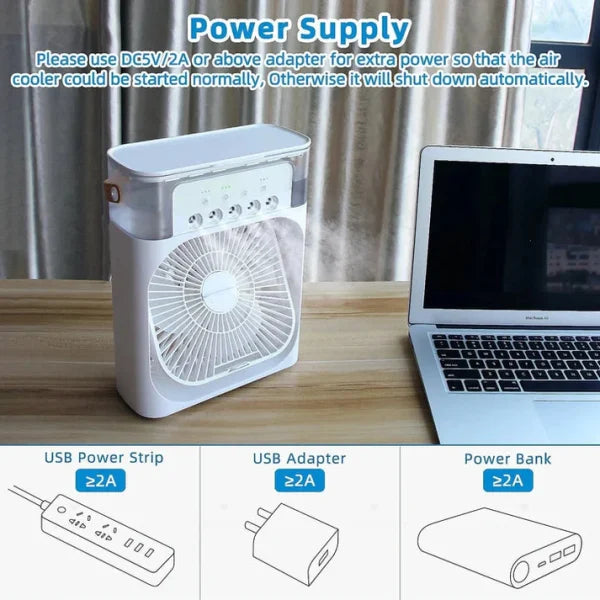 Portable Air Conditioner Fan: USB Electric Fan with LED Night Light, Fine Mist Water, and Humidifier Function | Led Night Light Water Mist (Random Color)