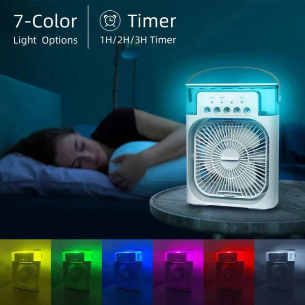 Portable Air Conditioner Fan: USB Electric Fan with LED Night Light, Fine Mist Water, and Humidifier Function | Led Night Light Water Mist (Random Color)
